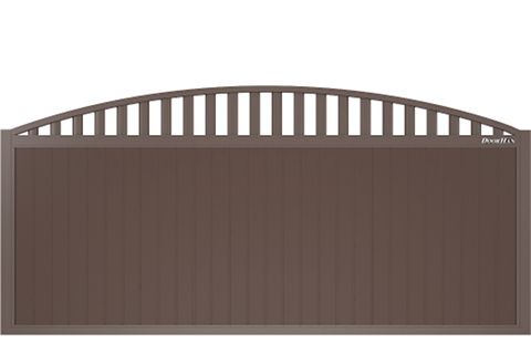 Вуличні відкатні ворота арочні з гратами з вертикальним розташуванням сендвіч-панелей