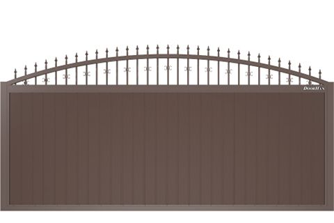 Вуличні відкатні ворота арочні з піками з вертикальним розташуванням сендвіч-панелей